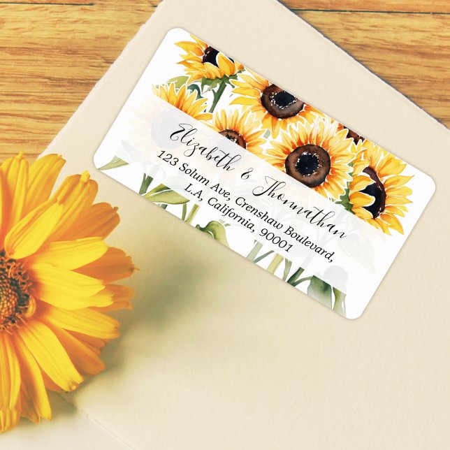 Stylish Watercolor Sunflower Floral & Script Name Label (Creator Uploaded)