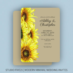 Stylish Watercolor Sunflower Khaki Wedding Invitation