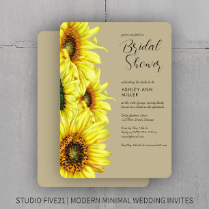 Stylish Watercolor Sunflower Khaki Wedding Shower Invitation
