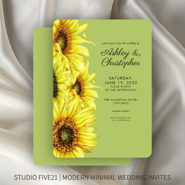 Stylish Watercolor Sunflower Light Green Wedding Invitation (Creator Uploaded)