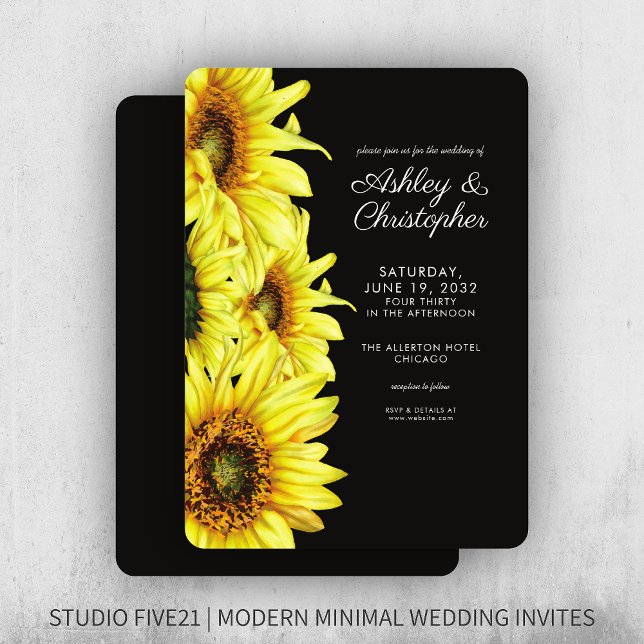 Stylish Watercolor Sunflower Smoke Black Wedding Invitation (Creator Uploaded)