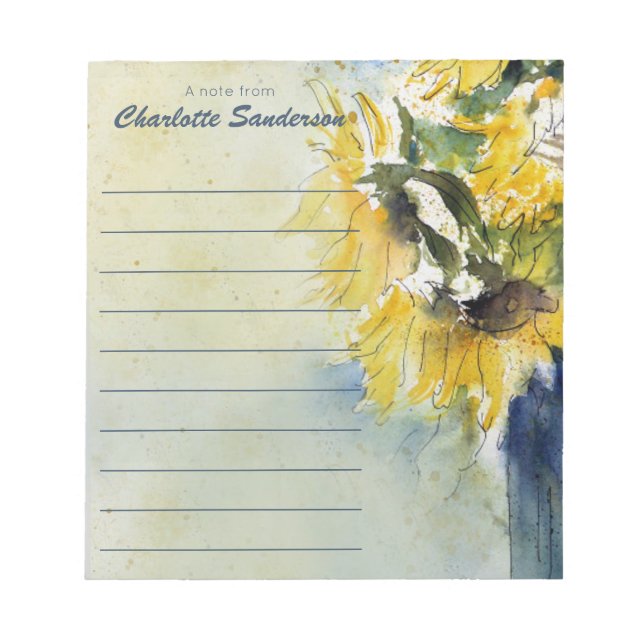 Stylish Watercolor Sunflowers  A note from (Front)