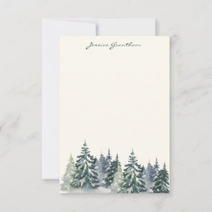 Stylish Watercolor Trees Forest Green Custom Name Thank You Card