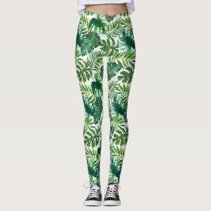 Stylish Watercolor Tropical Leaves Pattern Leggings