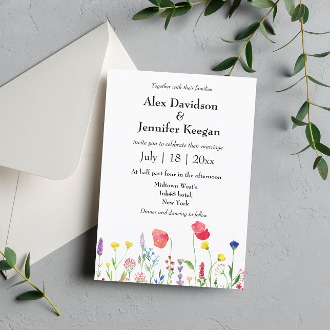 stylish watercolor wildflowers minimal wedding  invitation (Creator Uploaded)