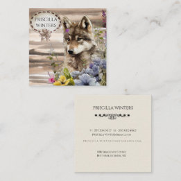 Stylish Watercolor Wolf Flowers  Square Business Card