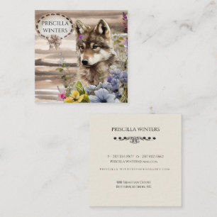 Stylish Watercolor Wolf Flowers  Square Business Card