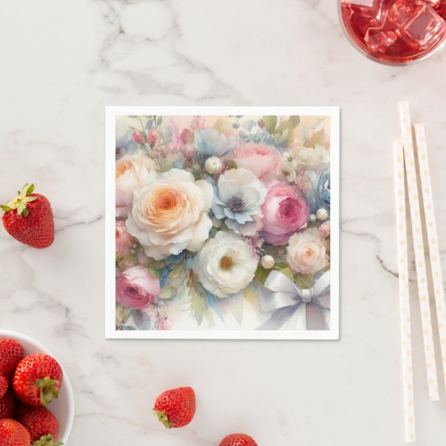 Stylish Watercolour Aquarell Artwork Flowers Napkin (Insitu)