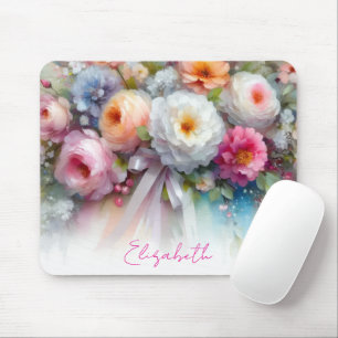 Stylish Watercolour Floral Your Custom Text Name Mouse Mat