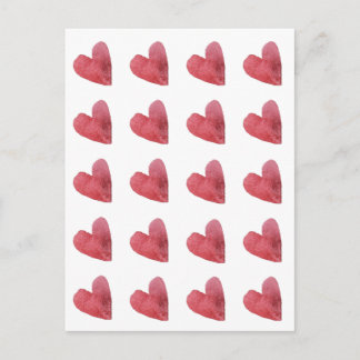 Stylish watercolour red heart print postcard