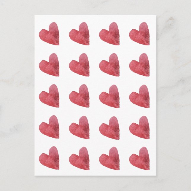 Stylish watercolour red heart print postcard (Front)