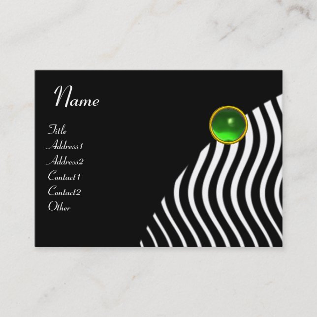 STYLISH WAVES MONOGRAM , black and white green Business Card (Front)