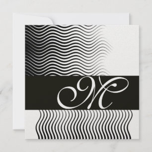 STYLISH WAVES MONOGRAM,black white,ice metallic Invitation
