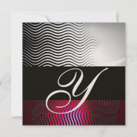 STYLISH WAVES MONOGRAM, Gold Red Ruby Burgundy