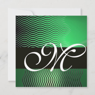 STYLISH WAVES MONOGRAM, jade green Invitation