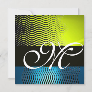 STYLISH WAVES MONOGRAM, yellow blue sapphire Invitation