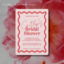 Stylish Wavy Red Border Bridal Shower Invitation