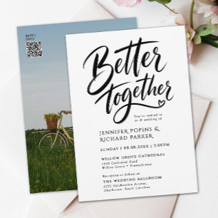 Stylish Wedding Black Script Better Together Photo Invitation