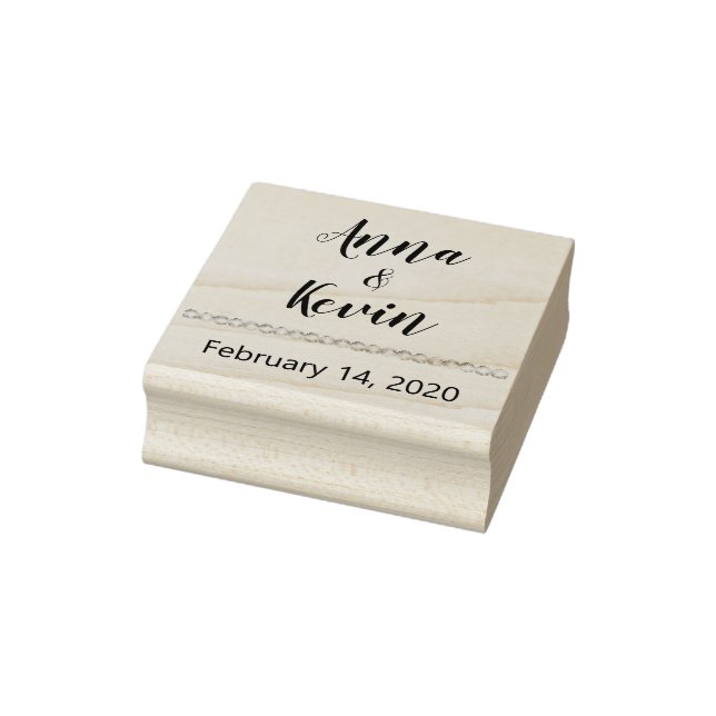 Stylish wedding date bride and groom names rubber stamp (Stamp)