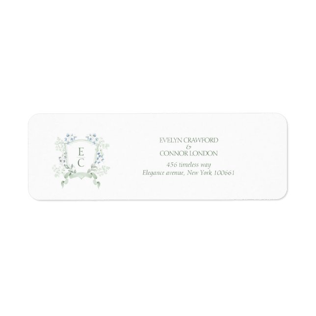 Stylish Wedding Floral Crest Classic Address Label (Front)