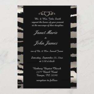 Stylish Wedding in Silver & Black Zebra Stripes Invitation