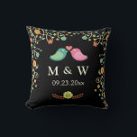 Stylish Wedding Monogram Floral Love Birds Couple Cushion<br><div class="desc">Bride and Groom Monograms Dark Black Floral Love Birds Couple Wedding - A Perfect Wedding Design for your Big Day. (1) All text style,  colours,  sizes can be modified to fit your needs. (2) If you need any customisation or matching stationery,  please feel free to contact me.</div>