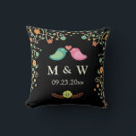 Stylish Wedding Monogram Floral Love Birds Couple Cushion<br><div class="desc">Bride and Groom Monograms Dark Black Floral Love Birds Couple Wedding - A Perfect Wedding Design for your Big Day. (1) All text style,  colours,  sizes can be modified to fit your needs. (2) If you need any customisation or matching stationery,  please feel free to contact me.</div>
