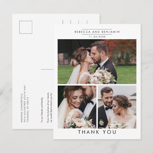 Stylish Wedding Photo Collage Thank You Postcard (Front/Back)