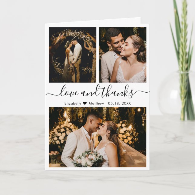 Stylish Wedding Photo Collage Thank You Script  Card (Front)