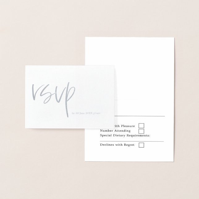 Stylish Wedding RSVP Typography Silver Foil Card (Display)