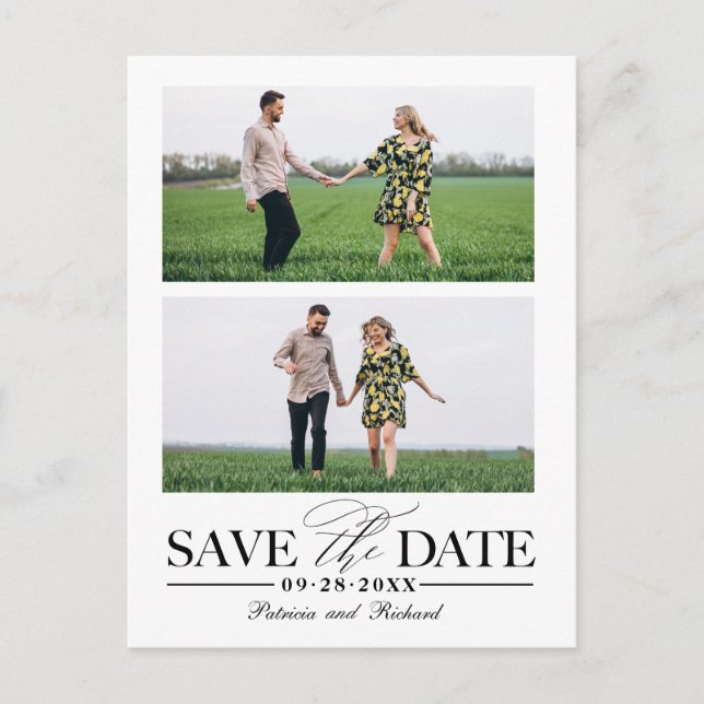 Stylish Wedding Save The Date 2 Photo Collage Postcard (Front)