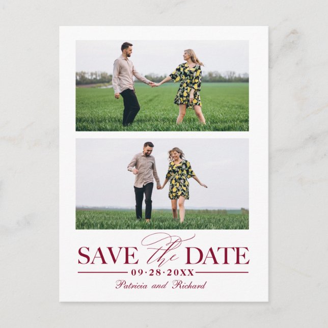 Stylish Wedding Save The Date 2 Photo Postcard (Front)