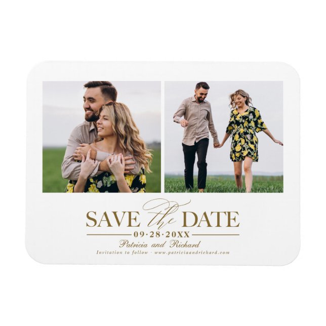 Stylish Wedding Save The  Date 2 Photos Magnet (Horizontal)