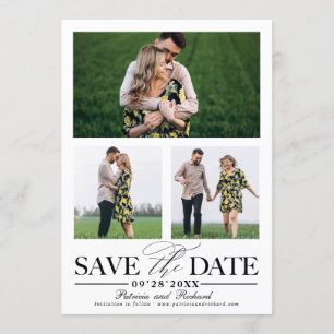 Stylish Wedding Save The Date 3 Photo Collage Invitation