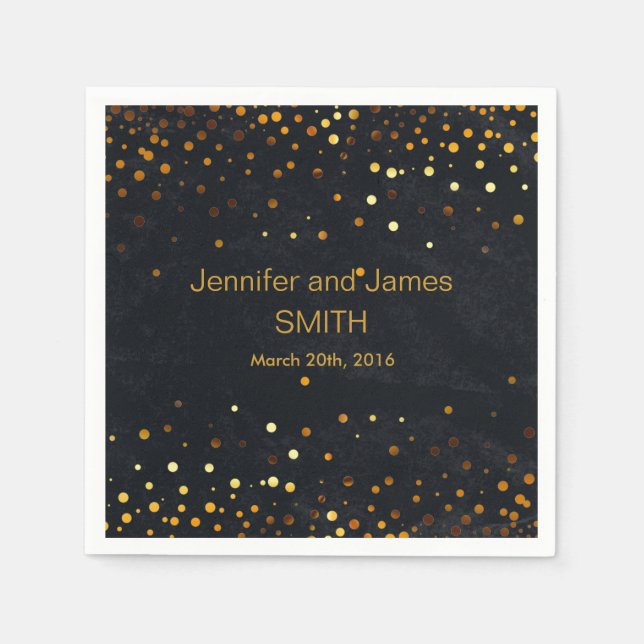 Stylish Wedding Table mini confetti gold Black Napkin (Front)