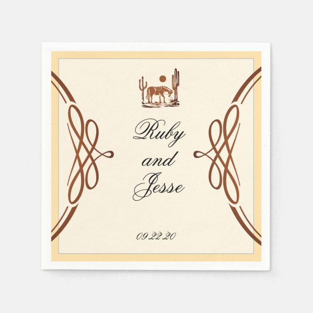 Stylish Western Dark Brown Wedding Napkin (Front)