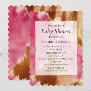 Stylish Western Pink Cream Gold Cowgirl Cowhide Invitation