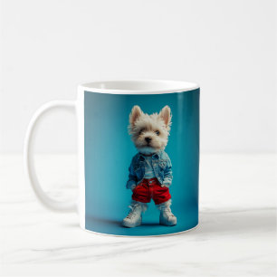 Stylish Westie Pup in Denim and Sneakers Coffee Mug
