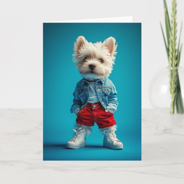 Stylish Westie Pup in Denim and Sneakers Invitation (Front)