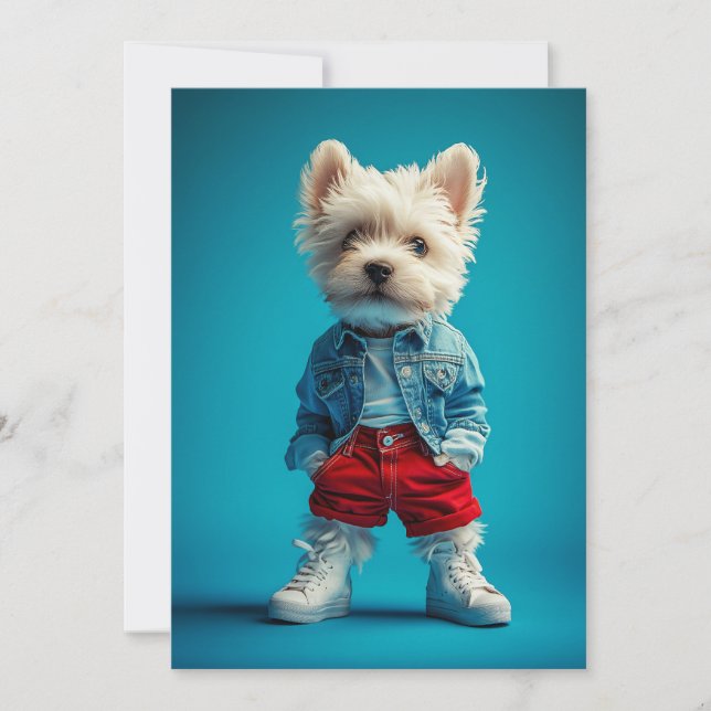 Stylish Westie Pup in Denim and Sneakers Invitation (Front)