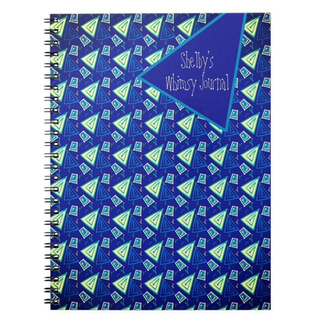 Stylish whimsical blue and yellow modern design notebook (Front)