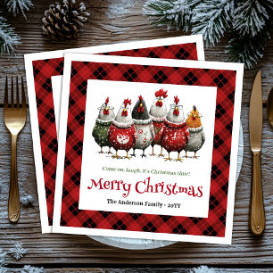 Stylish Whimsical Chickens Custom Name Minimalist Napkin