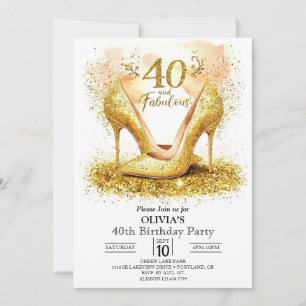 Stylish Whimsical Digital Gold 40th Birthday Invitation