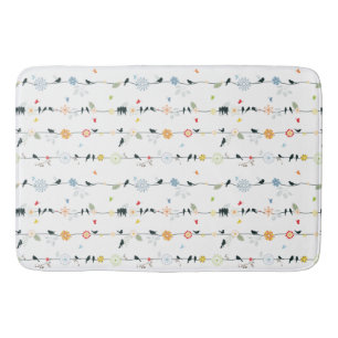 Stylish Whimsical Fun Black Birds & Flowers  Bath Mat