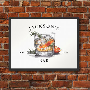 Stylish Whiskey Cocktail Name & Year Home Bar Poster