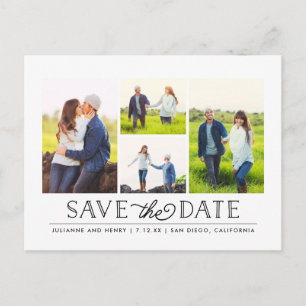 Stylish White 4 Photo Save the Date Postcard