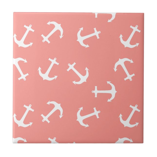 Stylish White Anchor Sea Ocean Theme Tile (Front)