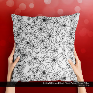 Stylish White and Black Floral Pattern Cushion