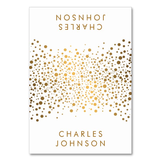 Stylish White and Gold Confetti Dots | Place Cards (Front)