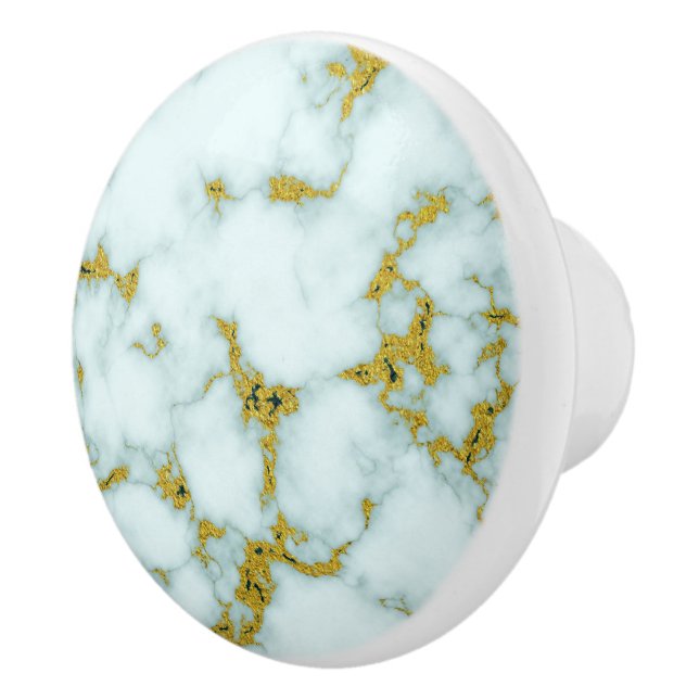 Stylish White and Gold Marble | Custom Ceramic Knob (Right)